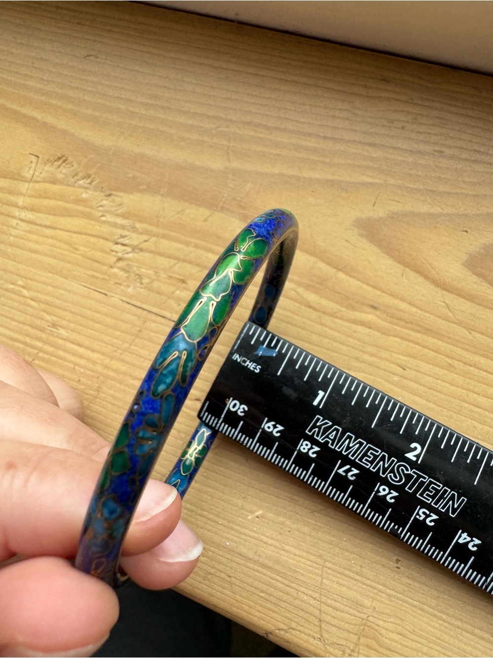 Vintage Blue & Green Floral Cloisonné Enamel Bangle Bracelet - Picture 6 of 6